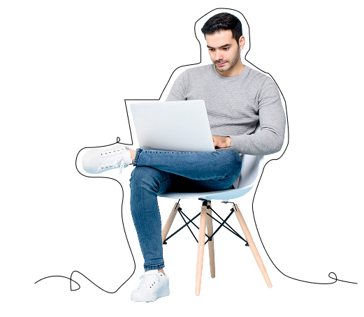 Man researching payment assistance on a laptop